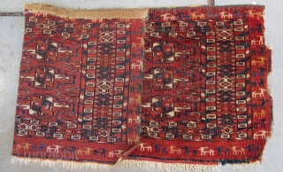 Finely woven Tekke mafrash with procession of differently colored goats in outer border,
19th. century,28'' X 11''(71 X 28cm)               