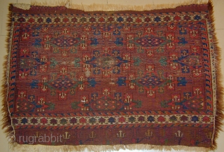 The earliest and most archaic Kepse Gül Chuval I have ever encountered.  The piece is very finely woven with
extraordinary colors including a clear corrosive green.  Wefting is replete with cotton  ...