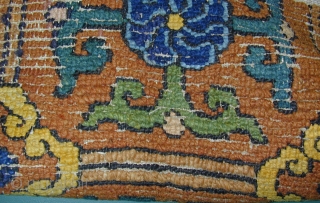 Fragment of a Large-Knotted Ming Chinese Carpet, Silk Warps-Cotton Wefts, 16th. century, 20 1/2''x 30'', Full Pile. Click on Main Image for View of Back.        