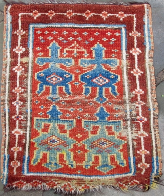 Rare Makri Yastic with animal pelt design, 19th. century, early natural dyes, original selvedges, random areas 
of animal hair in the foundation.
24" X 20"[61 X 51cm] Please make an appointment to visit  ...