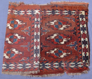 Early Abdal Chuval, 19th. century, note the rare unusual border design, natural colors including an intense aubergine.                