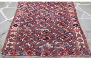 Rare and colorful early 19th. century Chodor Chuval-Gul main carpet with silk highlights,
102" X 68"[259 X 173cm].                