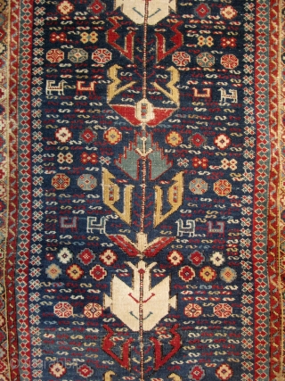 Shirvan runner, missing the bottom borders, cut and shut, a few holes.  Cleaned and stabilized.  All good colours.  A lot of rug for the money, maybe even worth more  ...