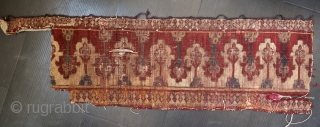 Ruinous reciprocal design border fragment.  The good frags of this rug have gone to some good collections.  Approx 1' x 3'.          