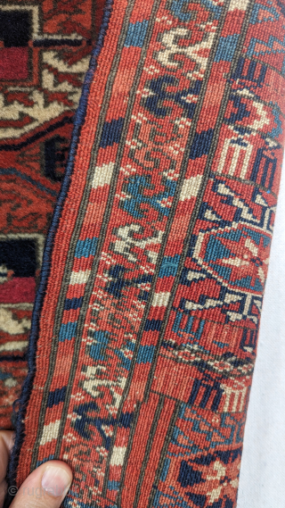 Antique Tekke Wagireh(Sampler)? rug, circa 1900 or before with wonderfully drawn guls and a unique border design. It is a great example of Tekke weaving with cochineal red dyes, greens, and indigos.  ...