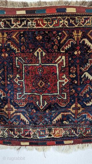 A Charming Antique Khamseh Qashqai larger bag face, from S.W Persia, woven circa 1920 or before, with a beautiful medallion and animal figures. The bag is made using high-quality soft lustrous wool,  ...