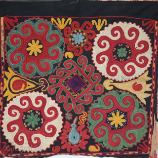 An exceptionally rare antique needlepoint-embroidered textile made by the famous Lakai tribe of Uzbekistan, circa the late 19th Century, named Aina Khalita (wedding mirror bag). It has mesmerizing design elements often associated  ...