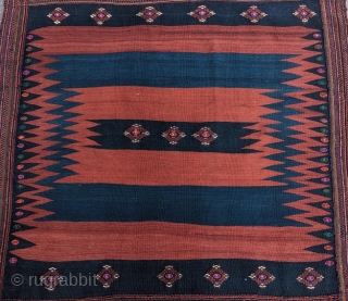 A Dynamic Afshar sofrah from the late 19th Century, a beautiful range of greens, blues, and red colors, in excellent condition, size is 5'2" by 5'5", you can contact us directly at  ...
