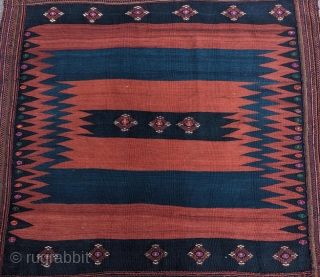 A Dynamic Afshar sofrah from the late 19th Century, a beautiful range of greens, blues, and red colors, in excellent condition, size is 5'2" by 5'5", you can contact us directly at  ...
