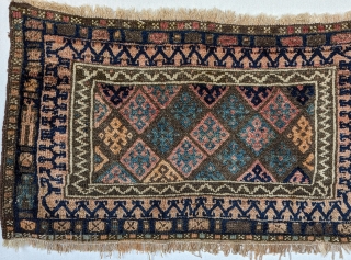 A Dynamic Antique Jaff kurd bag face, with human figures, made in E.Persia circa 1900, 
 soft shiny plush wool, very unusual larger size, 2'2" by 3'9".contact us directly at rubiadarya@mymts.net  