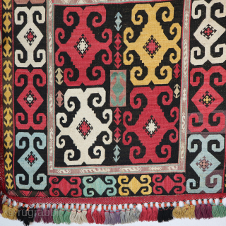 An exceptional antique needlepoint embroidered textile made by the famous Lakai tribe of Uzbekistan, circa the late 19th Century, named Aina Khalita(wedding mirror bag). It features a spectacular open design, with a  ...