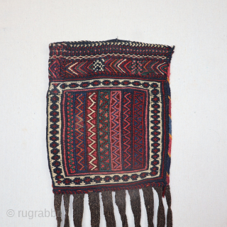 Special Afshar chanteh(bag) with original tassels, circa 1910-1920. It is made in the soumak weave. It has a wonderful range of all-natural dyes, deep saturated reds, greens and blues. It is in ...