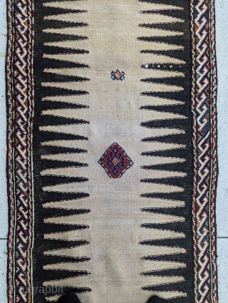A Dynamic Antique Camel wool Kurdish long sofrah,  simplicity of design with beautiful use of natural Camel wool or color? excellent condition size 1910 or earlier
Size 8'6" × 2'6" (Available)  