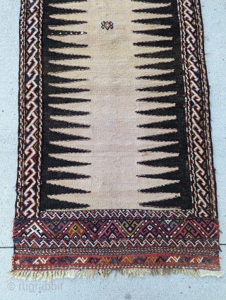 A Dynamic Antique Camel wool Kurdish long sofrah,  simplicity of design with beautiful use of natural Camel wool or color? excellent condition size 1910 or earlier
Size 8'6" × 2'6" (Available)  