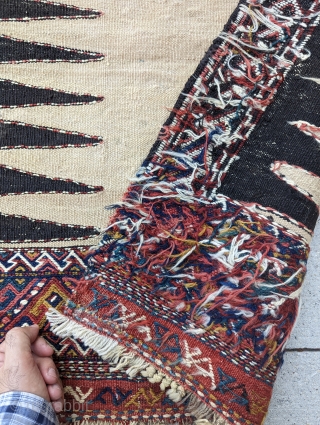 A Dynamic Antique Camel wool Kurdish long sofrah,  simplicity of design with beautiful use of natural Camel wool or color? excellent condition size 1910 or earlier
Size 8'6" × 2'6" (Available)  