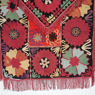 An exceptionally rare antique enveloped-shaped needlepoint embroidered textile made by the famous Lakai tribe of Uzbekistan circa the late 19th Century, named Aina Khalita(wedding mirror bag) It has a spectacular color range  ...