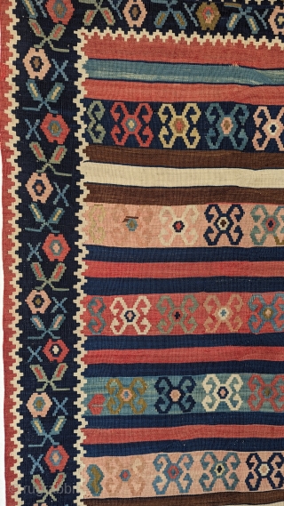 Antique Caucasian Karabagh Kilim, circa the late 19th century, has a wonderful range of natural dyes and beautiful design and is in excellent condition. You can directly contact us at rubiadarya@mymts.net.  