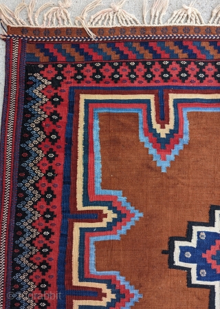 A Dynamic  Unique Afshar kilim from N.E Persia,Great Aesthetics with a wonderful range of colors,size is 6' × 5' almost square.           