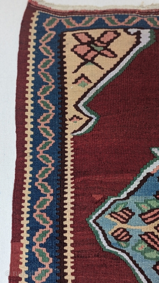 Antique small Bijar Kilim, circa 1930 or before, in excellent condition with a wonderful range of natural dyes, size 2`6" by 3`1", you can contact us directly at rubiadarya@mymts.net    
