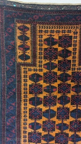 Antique Baluch prayer rug, circa 1920 or before, with soft lustrous wool and silk highlights, use of henna as the main source of dyes with wonderful use of light indigo color, it's  ...