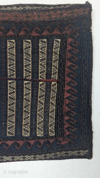 Detail of a beautiful mix technique Baluch chanteh woven in late 19th Century from Afghanistan, a finely woven example of baluch weaving with a nice cloud design complete back. You can contact  ...