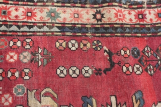 Antique Caucasian Chelaberd Rug
Size cm:250 x 150,
Size ft:8'4 x 5'0,
Code No:R6915,
Availability:In Stock,
This rug is over hundred years old and some major damage           