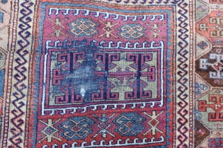 Antique Kurdish Rug,
Size cm:204 x 110,
Size ft:6'9 x 3'8,
Code No:R3193,
Availability:In Stock,
This rug is over hundred years old and some major damage
            