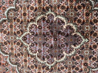Persian Tabriz Mahi 50 Raj Rug | 8' 3" x 6' 9"

Age: Around 50 years

Material: Wool (cork wool) and silk pile on cotton foundation

Dimensions: 8' 3" x 6' 9"    