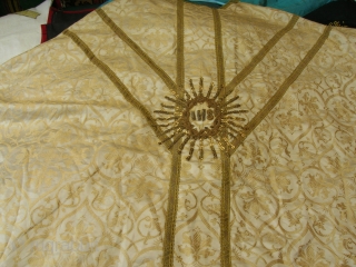 18th/ 19th Century silk & metallic Russian brocade cope (or fiddle-back chausible) These silk brocade contains both silver and gold threads. 

         

  