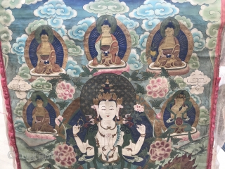 Buddhist Tangka Painting

Chenrezik Buddha embodiment of compassion of all Buddhas in center with Manjushree the Bodhisattva of Wisdom, holding sword in one hand to cut off all delusion and Prajnaparamite Wisdom text  ...