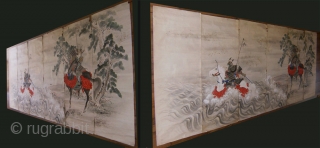 It is six paper painted panels that were to have been made into a folding screen but some reason it was never completed by mounting on other panels that would then have  ...