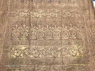 19th Century India Gold Block Print Textile.

Gold leaf block print using the Varak technique of transferring gold leaf from paper to block print. Made in Gujarat with symbols of the Nawab Sahib  ...