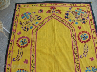  Prayer mirab cotton wall hanging with silk embroidery, Uzbeck.
Size: 54 inches x 41 inches. Age: 2nd half of the 20th century.           