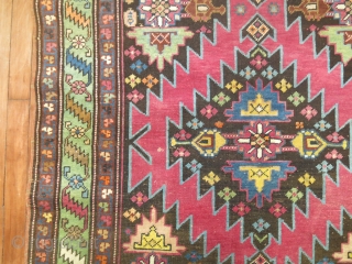 Antique Karabagh.  Crazy colors wacky design.  3'10''x12'9''  Very good condition.  No repairs re pile etc.              