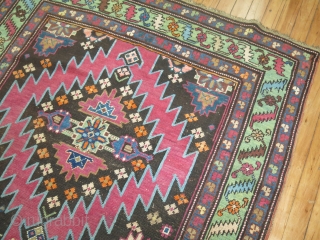Antique Karabagh.  Crazy colors wacky design.  3'10''x12'9''  Very good condition.  No repairs re pile etc.              