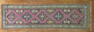 Antique Karabagh.  Crazy colors wacky design.  3'10''x12'9''  Very good condition.  No repairs re pile etc.              