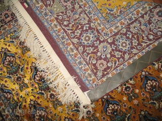 Persian Isfahan Silk rug.  Master weaver.  Measures 3'7''x5'6''.  The yellow is silk.  Mint condition               