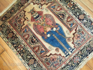 Rare antique Persian Jozan Sarouk rug mat symbolizing king Shapur who was a Persian king dating back to medieval times. Size 2'2''x2'6''. The "King" you find in most deck of playing cards,  ...