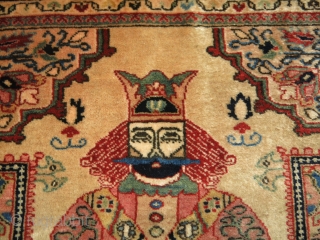 Rare antique Persian Jozan Sarouk rug mat symbolizing king Shapur who was a Persian king dating back to medieval times. Size 2'2''x2'6''. The "King" you find in most deck of playing cards,  ...