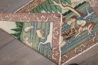 Pictorial animal lover Tabriz 1'11''x2'8''.  Needs some end and side care.                     