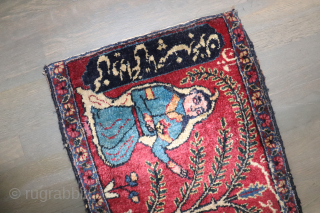 Antique pictorial 1'4''x2'5'',  Cute little rug,  Decorative and collectible.  Has a small repair.                 