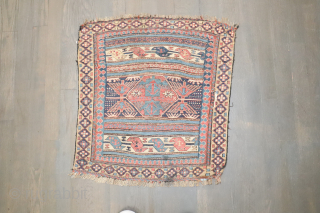 Antique Soumac.  1'8''x1'10''.  Old piece as is condition.                       