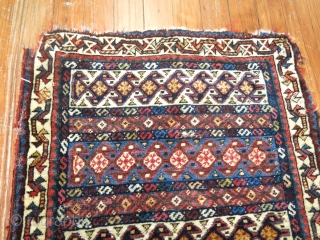 Antique Qashqai or Luri Bagface.  1'8''x1'9''.  Sides and ends obvious not in mint condition, great wool and color.             