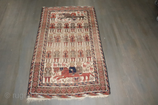 Antique Pictorial Balouch 3'4''x5'10''. Worn in many areas.  Not to foundation.                     