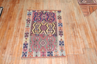 Antique Turkish Reyhanli Kilim.  So decorative and old.  Measures 3'4''x5'1''.  Excellent condition.                  