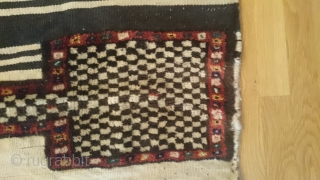 This is a Bakhtiyari tacheh (grain bag) in excellent condition measuring 3'6" X 4" = 107 X 120cm. It is so nice that my ex-wife pushed me off the donkey to take  ...