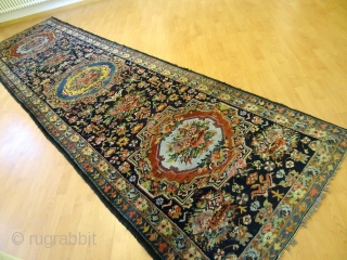 Antique Bakhtiari runner in excellent condition. All wool and saturated natural dyestuff. Approximately 3'8" X 13' 10" = 112cm X 422cm.            