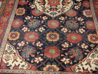 Dated 1269 AH = 1852 AD. A Koliayee Kurdish rug measuring 9'x5.5' = 278 X 165 cm, masterfully rewoven ends, original sides, tightly clipped with no visible collars.
     