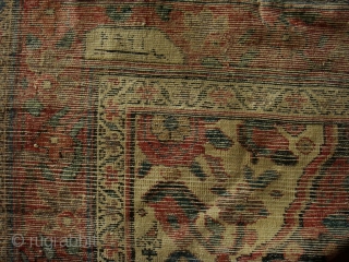 Dated 1269 AH = 1852 AD. A Koliayee Kurdish rug measuring 9'x5.5' = 278 X 165 cm, masterfully rewoven ends, original sides, tightly clipped with no visible collars.
     