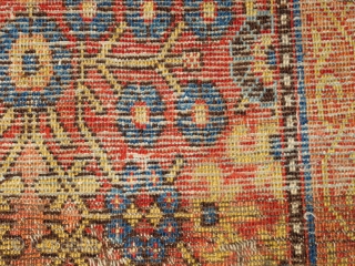 Khotan runner fragment, earlier type with nicely drawn narrow borders. All good colors, blue and white cotton and several brown wool weft. worn. 5'3"x2'5"         